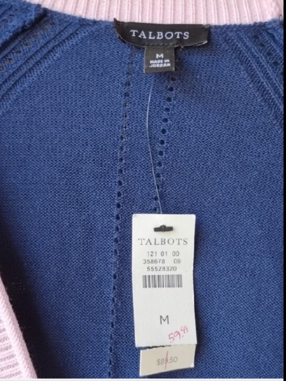 Talbots Blue Cardigan with Pink Trim and Light Blue Hem - Picture 2 of 3